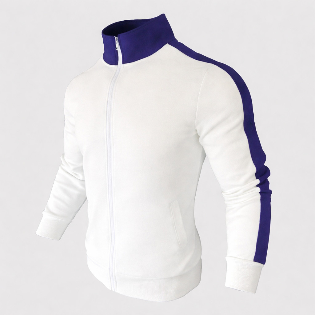 Men’s Tracksuit Set Slim Fit White & Navy Blue Gym Sportswear Jogger Hoodie Set