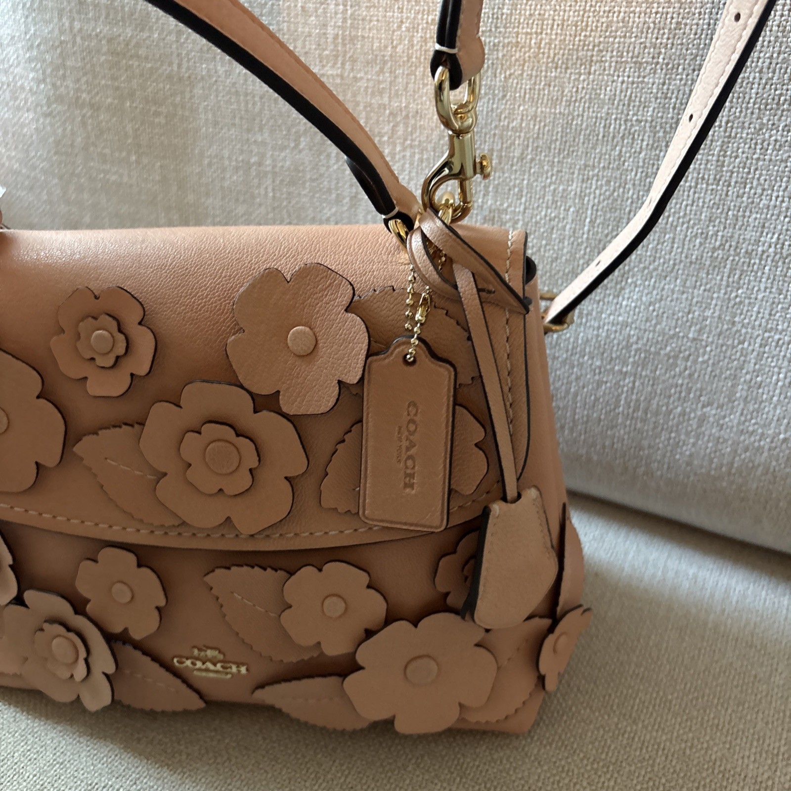 NWT COACH Emory Top Handle Bag with Floral Appliqué in Light Pink Color CDY44