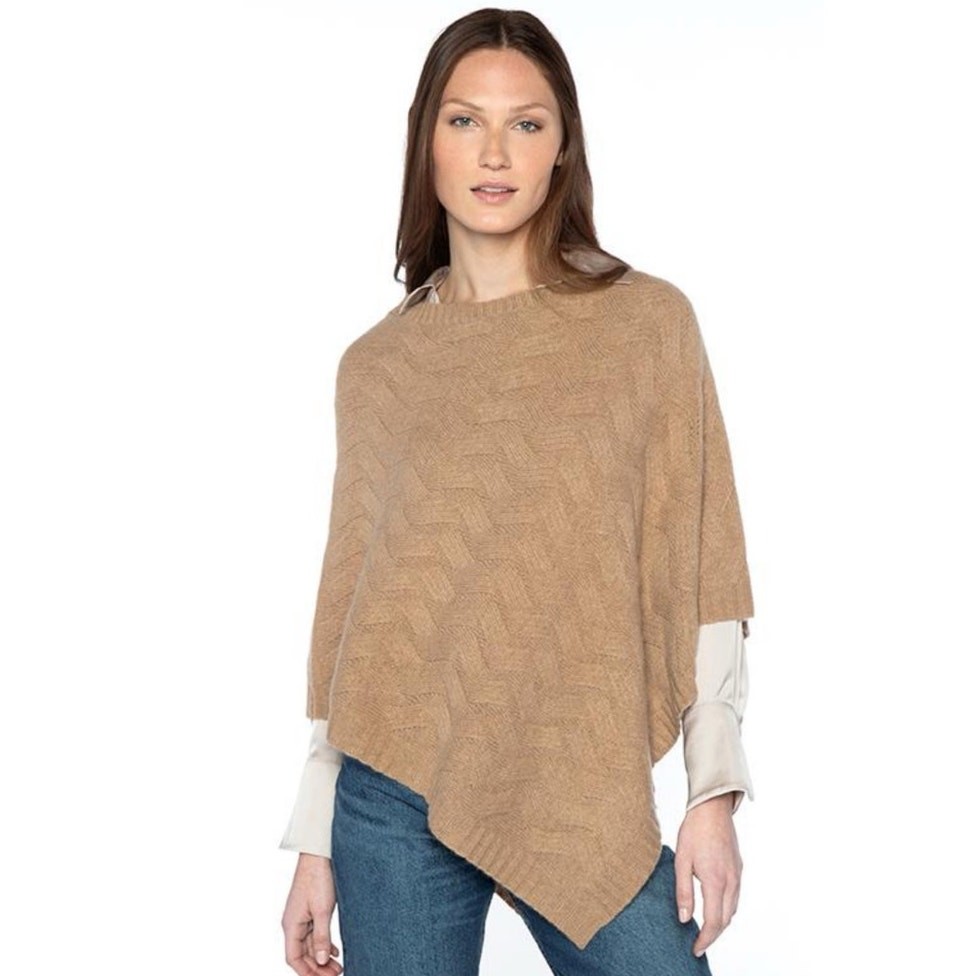 Kinross 100% Cashmere Poncho Sweater Wrap Cape Tan Mushroom Retail $395