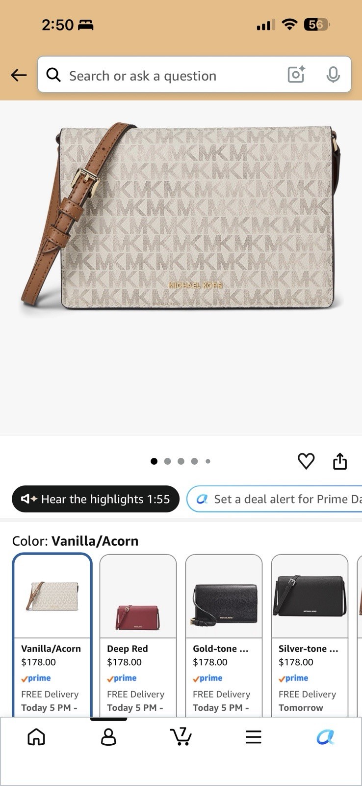 Michael Kors Vanilla/Acorn Logo Small Crossbody Bag Adjustable Detachable Strap