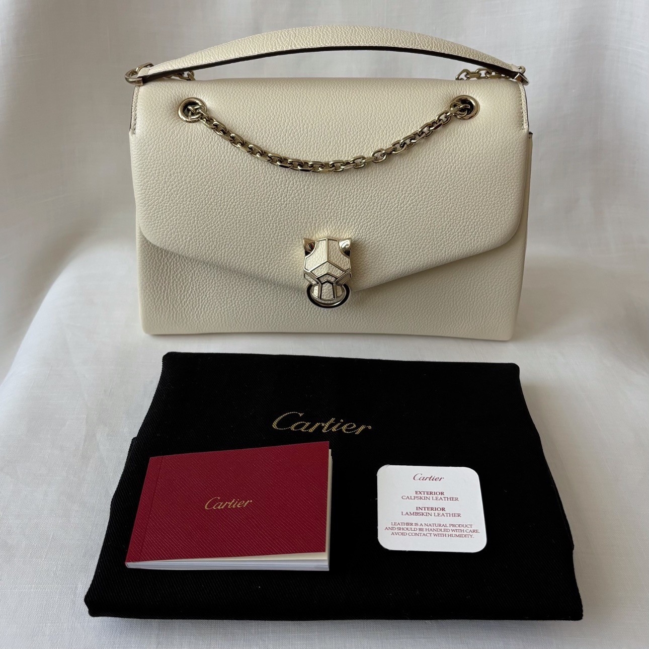 CARTIER Panthère Graphique Small Bag Cord Beige Handbag Purse Italy EXCELLENT