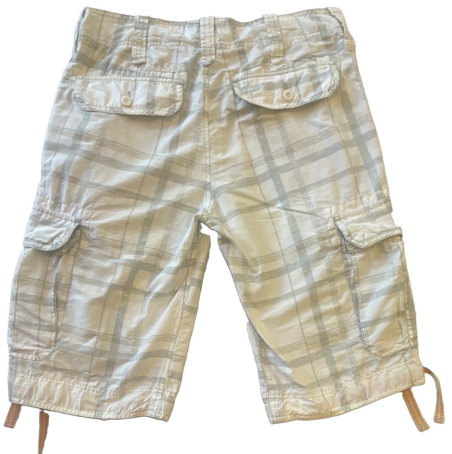 Wearfirst Men’s Plaid Cargo Shorts White/Gray Pockets Button Fly Flat Front. S30