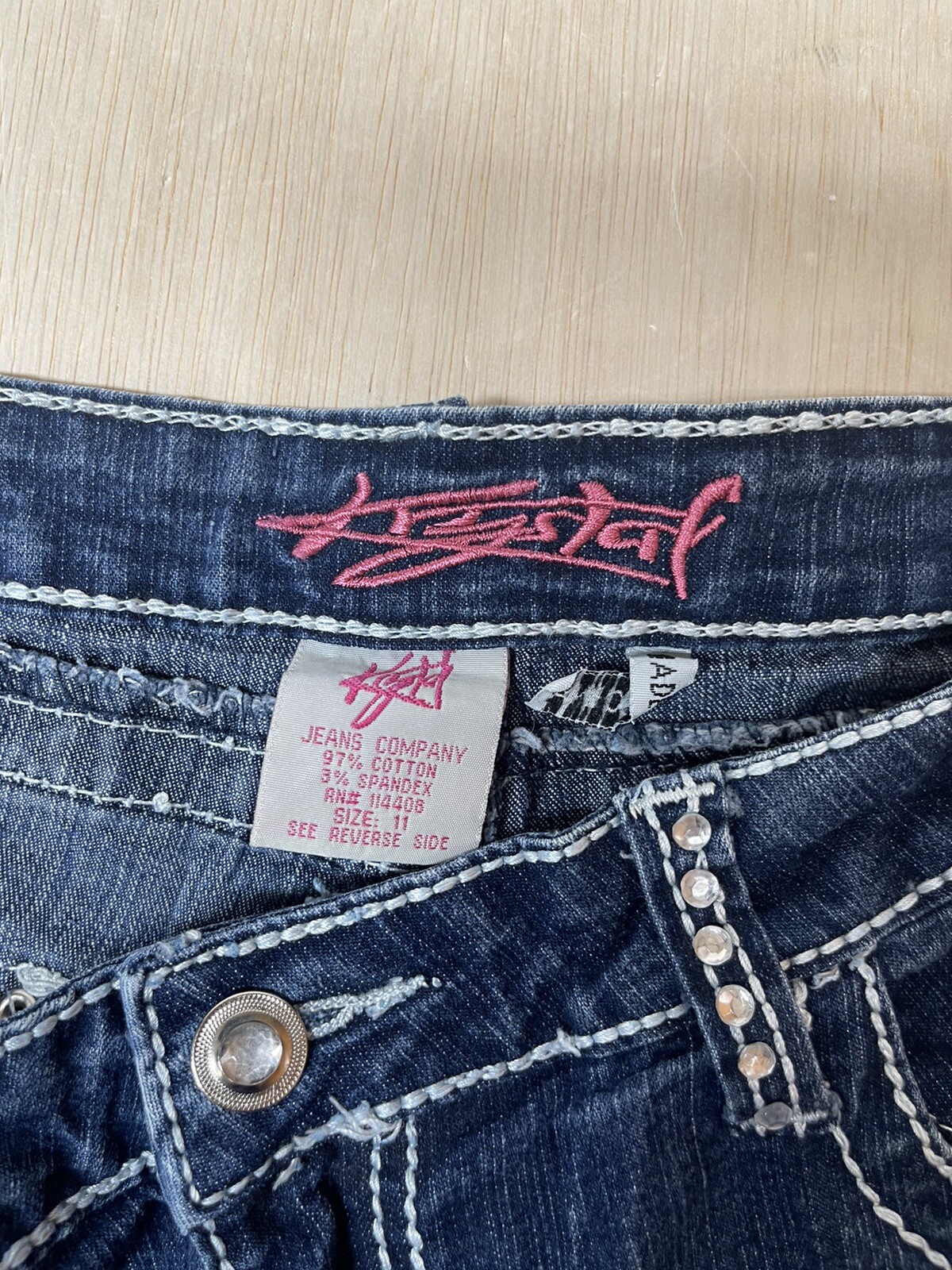 Krystal Jeans Womens Size 11 Approx 33×32 Straight Leg Mid Rise Bling Pockets
