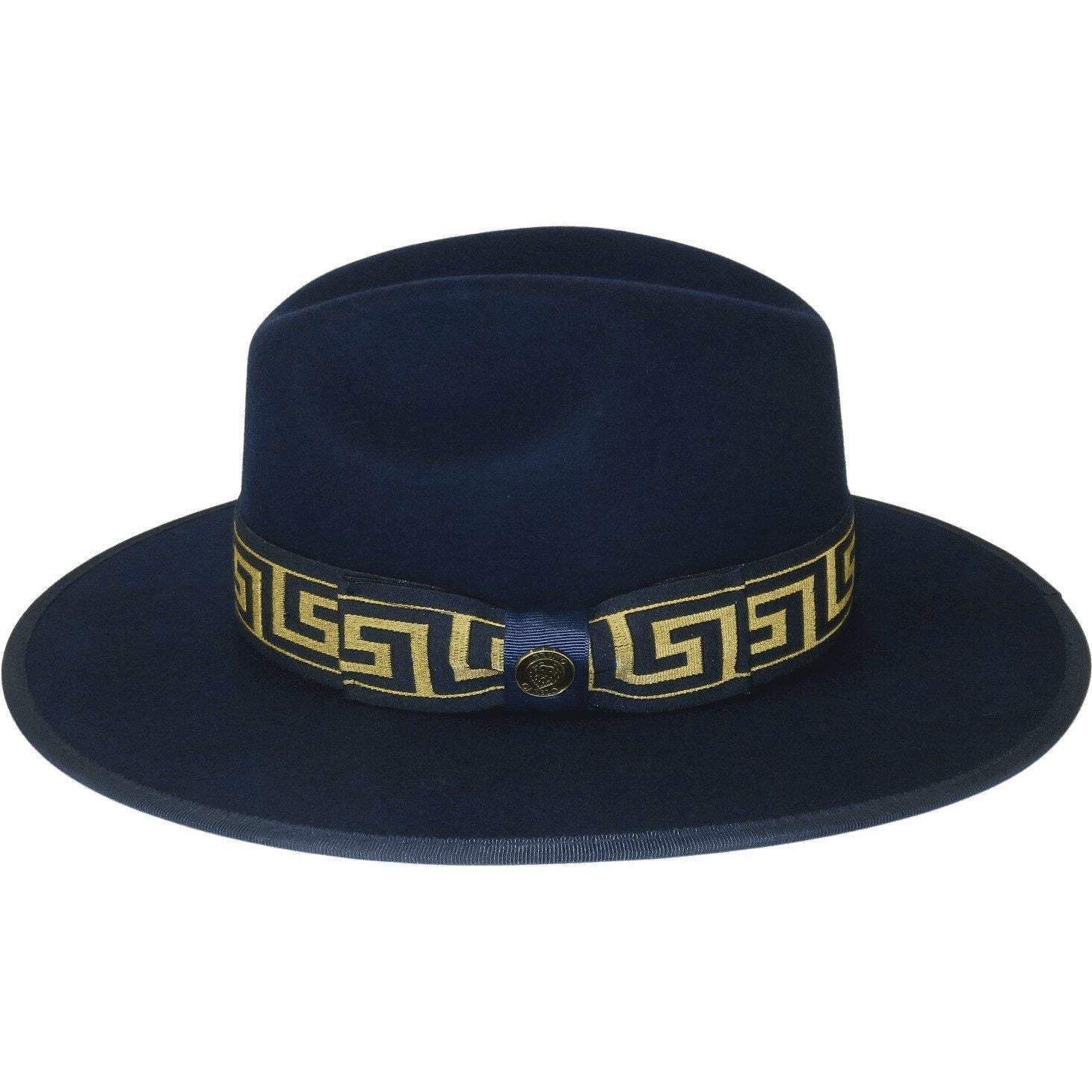 Men Bruno Capelo Hat Australian Wool Pinch Front Fedora Wesley WE974 Navy Gold