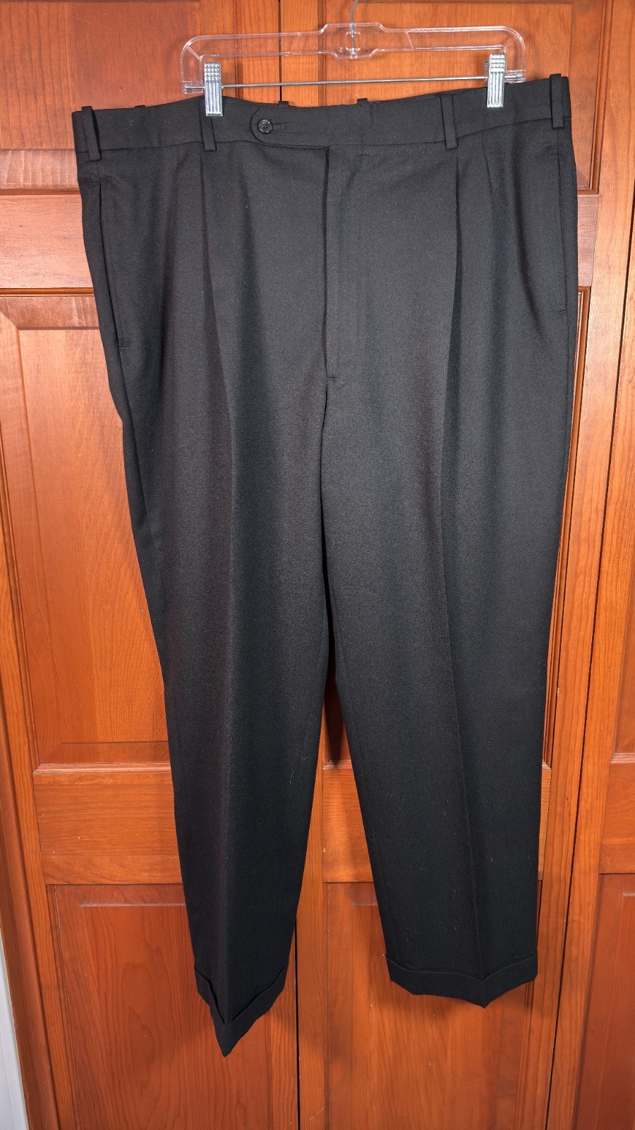 Tom James Corporate Image Dress Pants Mens 40×30 Black Pleated Cuffed Slacks USA