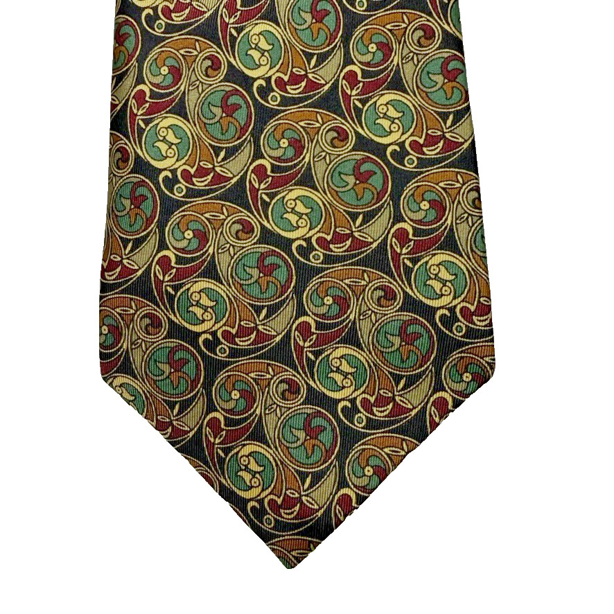 British Museum Celtic Geo Neck Tie Silk Gold Multicolor England 3 1/2×58 in