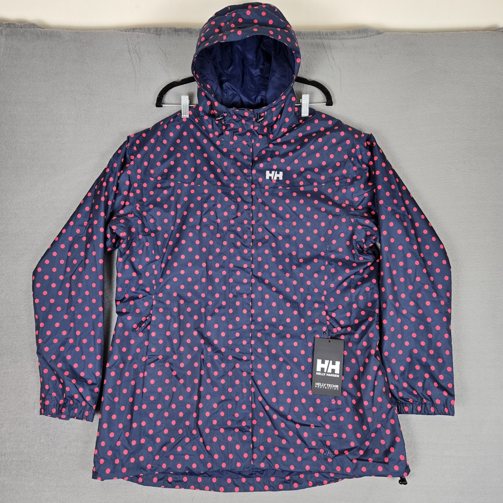 Helly Hansen Jacket Womens XL Bellevue Waterproof Navy Polka Dot Windbreaker NWT