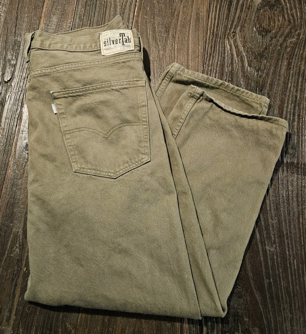 Vtg Levi’s SilverTab Jeans Men 36×30 Green Loose Relaxed Fit Straight Denim