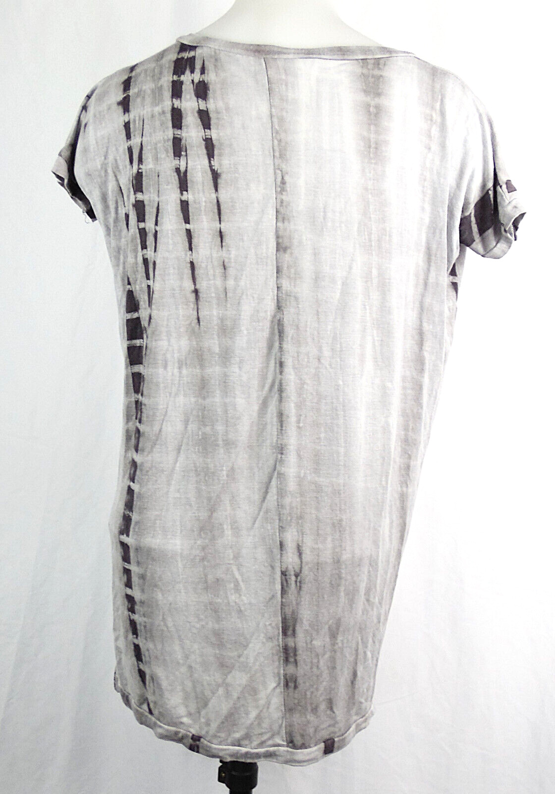 Oh Concept Gray Tie-Dye Short Sleeve V-Neck Viscose T-Shirt Top Women’s S/M