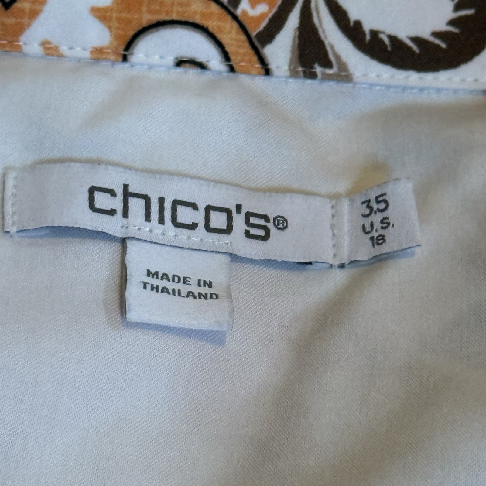 Chicos Women White Floral Print Button Down Tab Sleeve Size 3.5 18 Wester Trop
