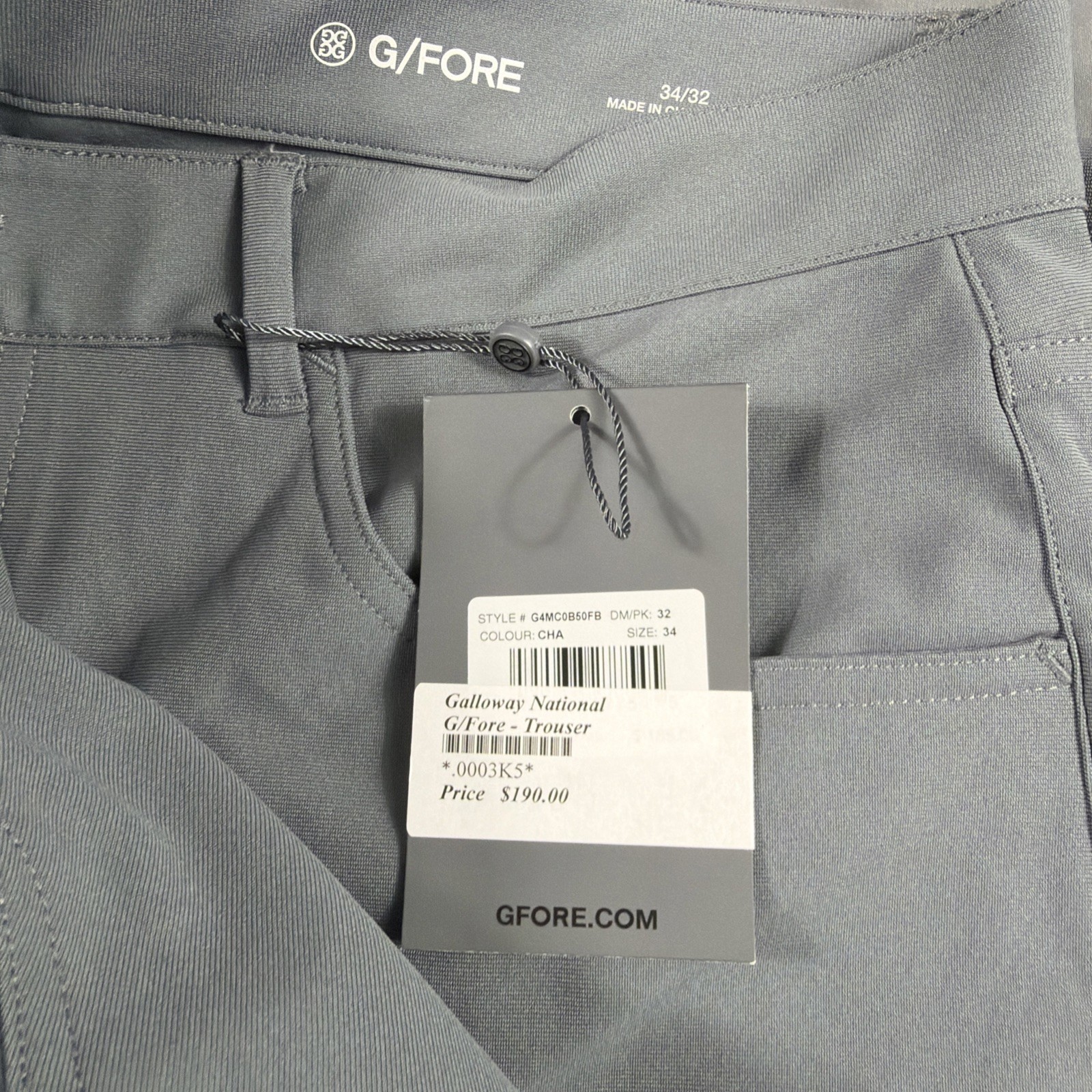 G/Fore G4 Golf Pants Performance 34 x 32 Gray Polyester NWT MSRP $190