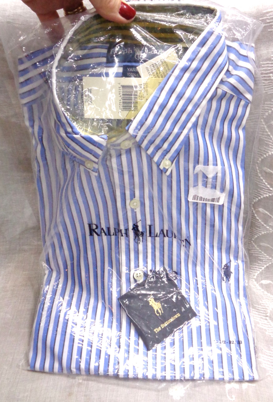 Men’s RALPH LAUREN Yarmouth BUTTONDOWN Blue White 15-1/2 LS Dress Shirt 32/33