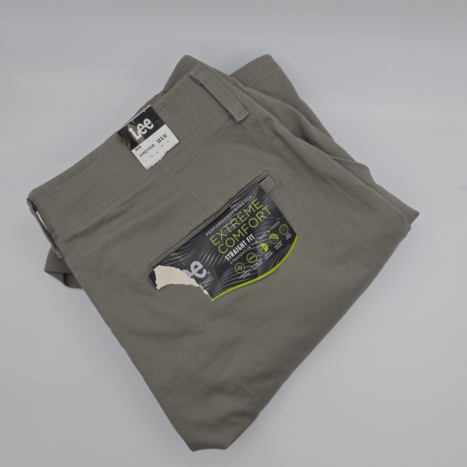 Lee Chino Pants Mens 33×30 Extreme Comfort Straight Fit Tan Stretch Office NEW