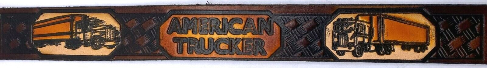 AMERICAN TRUCKER MOTORCYCLE COWHIDE EMBOSSED LEATHER BELT SIZE 26-48 MADE IN USA