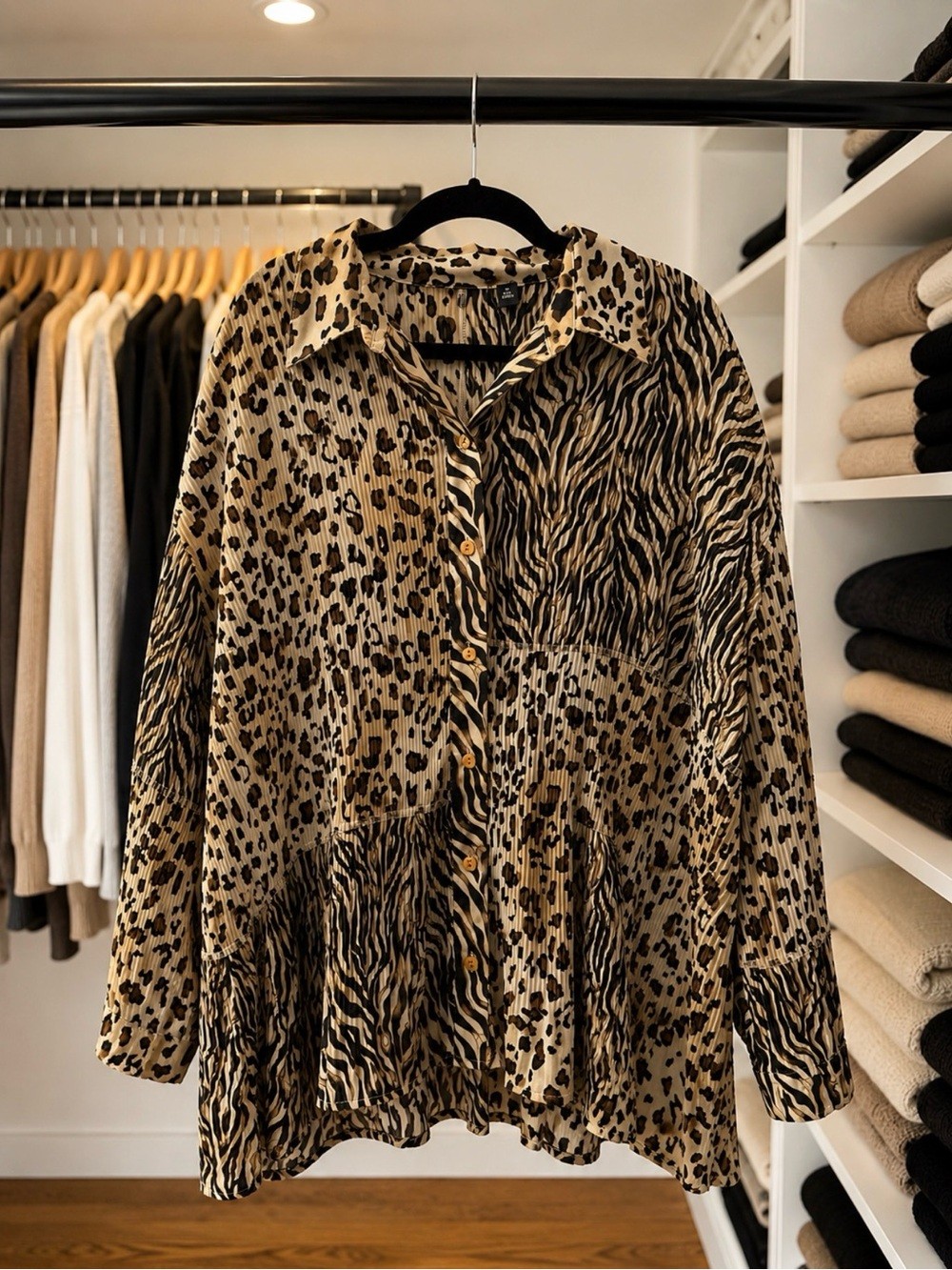 Vintage Animal Print Blouse | Bell Sleeve Boho Shirt | Coverup