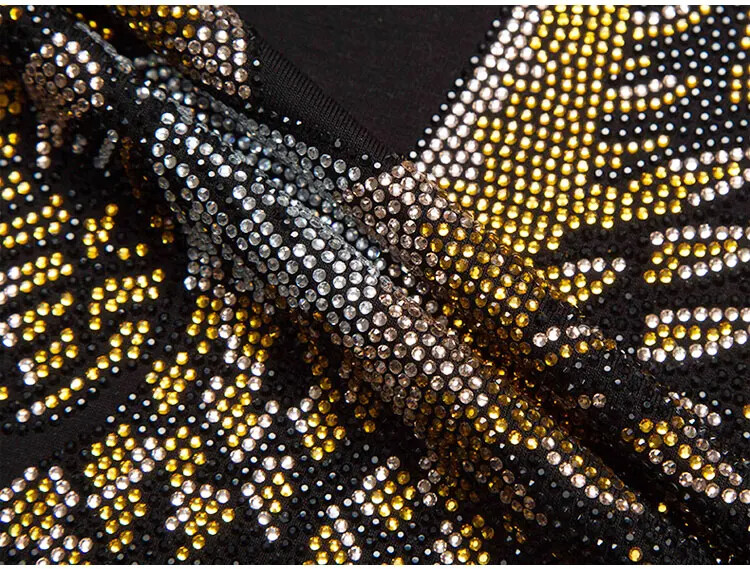Fashion Trend Eagle Rhinestones Streetwear Long Sleeve Luxury Men V-Neck T-Shirt