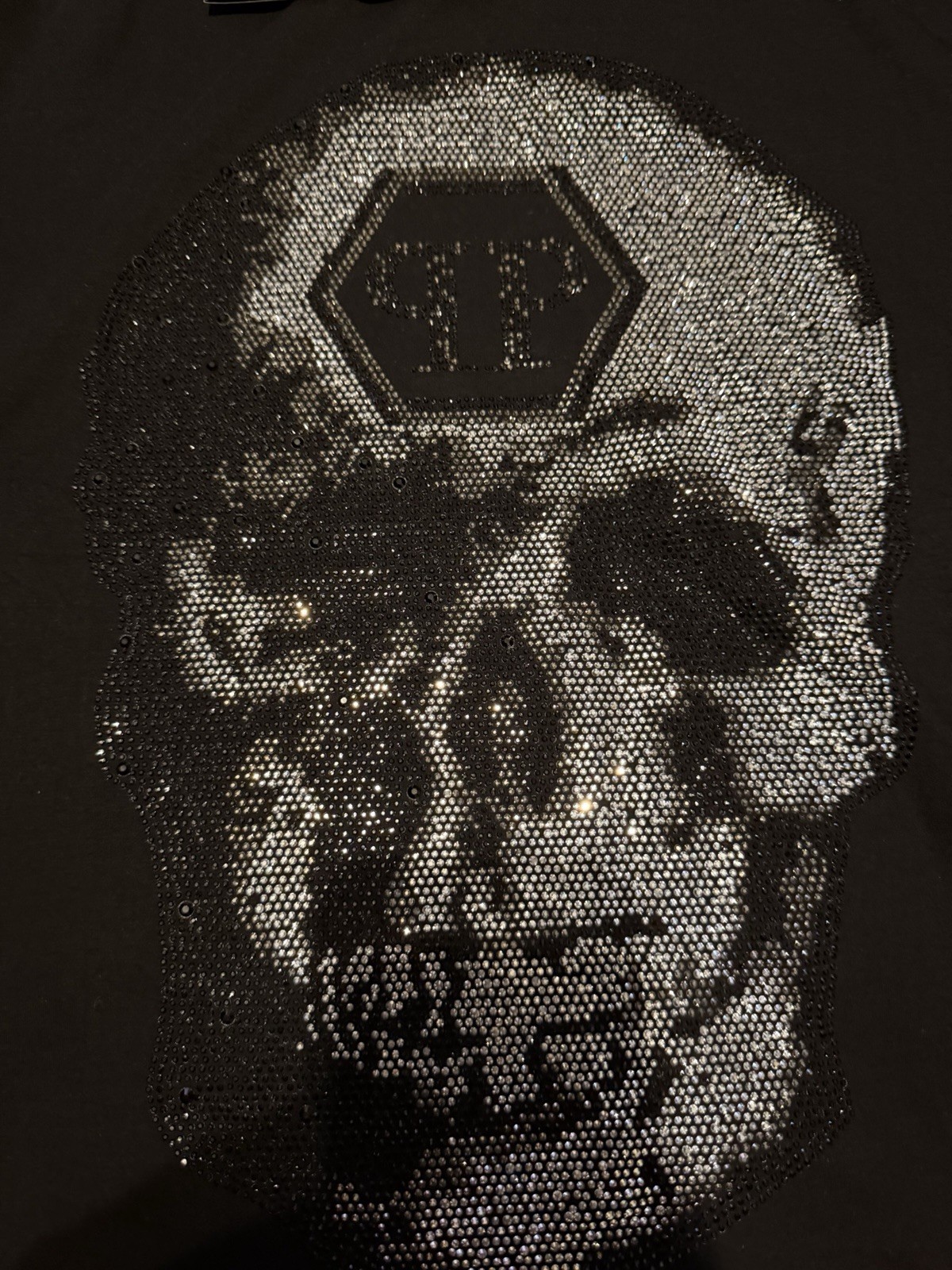 Philipp Plein Skull Rhinestone Logo Black Men’s Short Sleeve T Shirt Size L