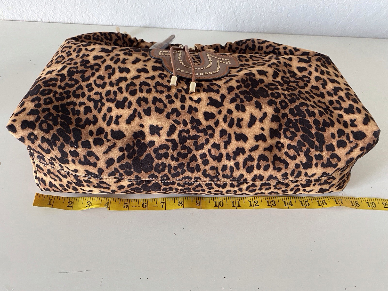 True Religion Leopard Print Large Hobo Satchel Shoulder Bag With Chain & Charms