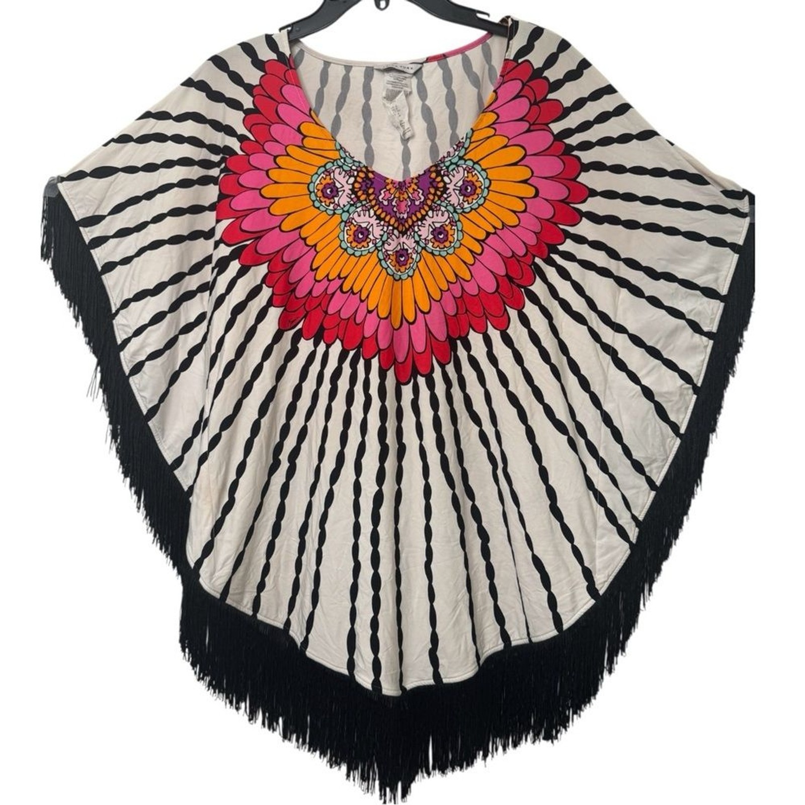 Trina Turk Boho Fringe Poncho Printed Top