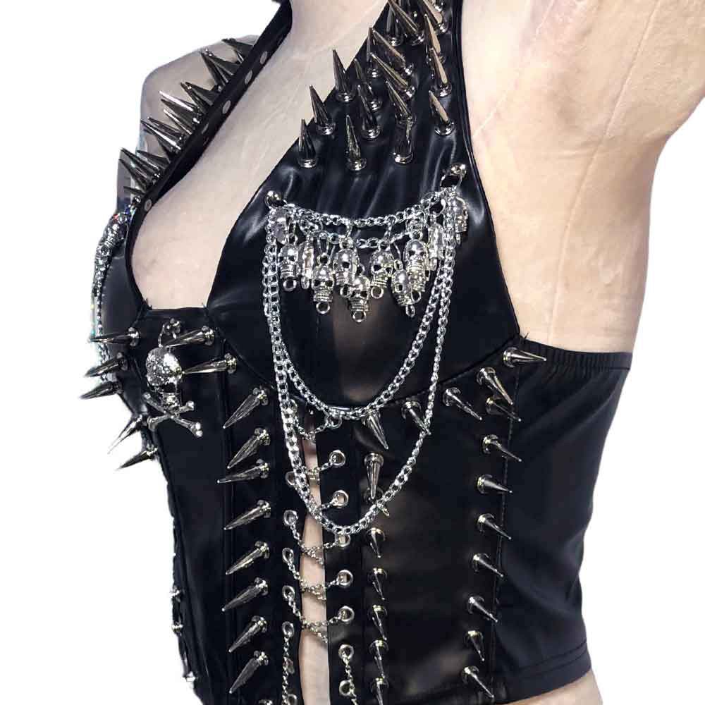 Goth Tops Cyber Gothic Tank Grunge Spiked Y2K Emo Clothing Punk Rock Clothes