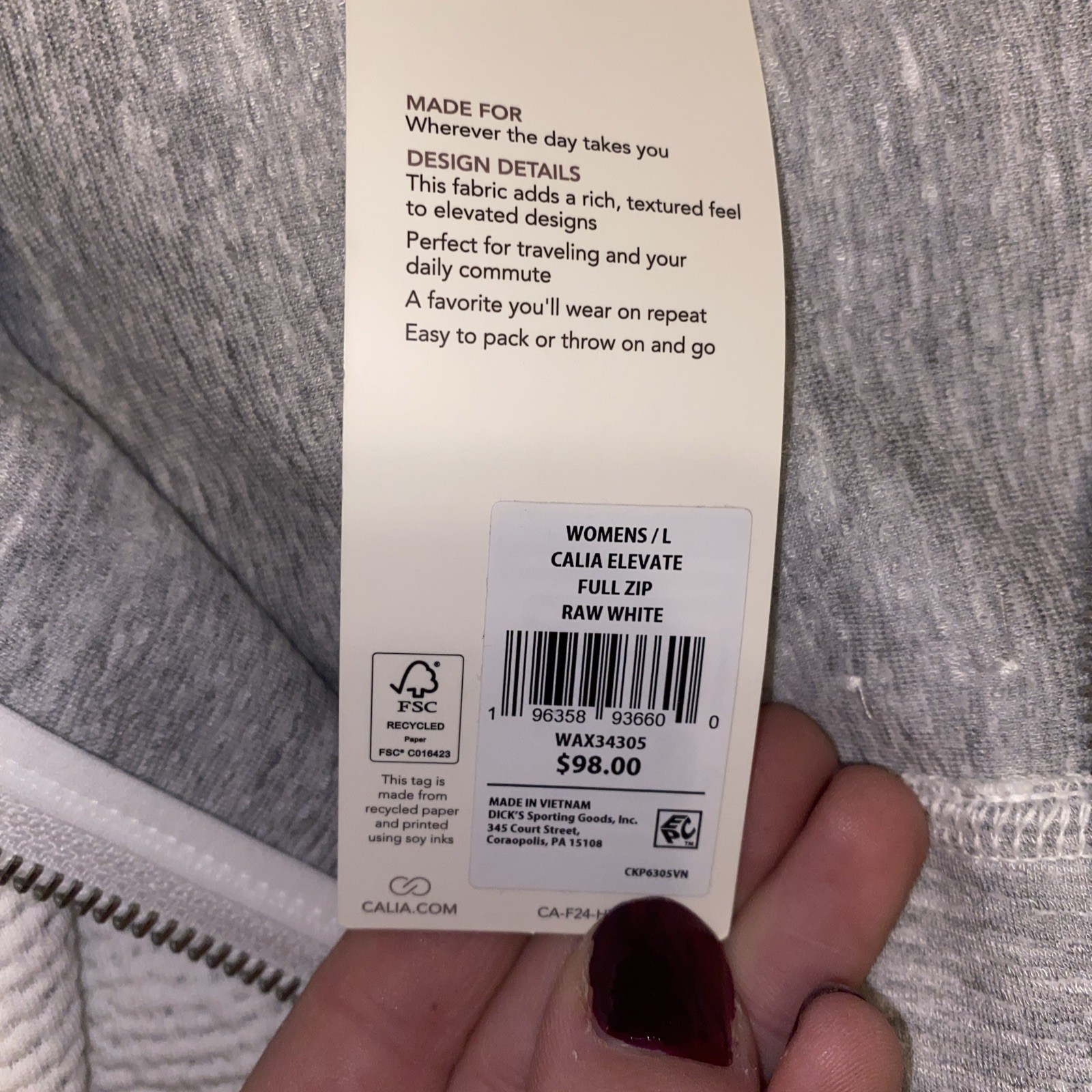 Calia Elevate Full Zip Jacket Size Large Ladies