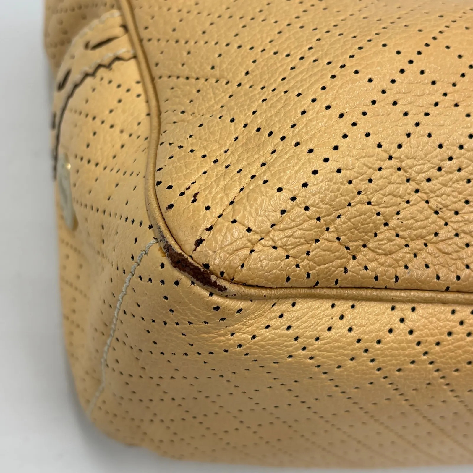 Auth Celine Y2K Perforated Leather Boogie Bag Leather Handbag Beige 2Y8978