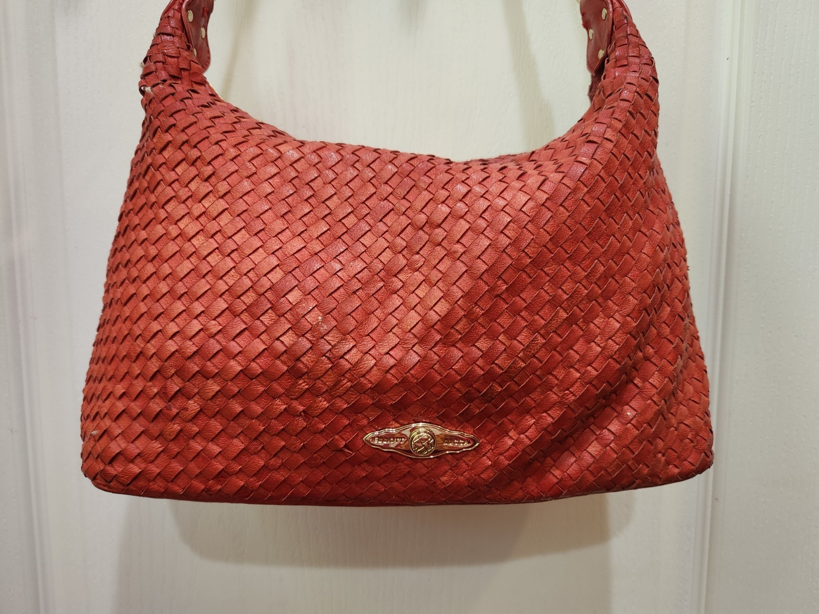 ELLIOTT LUCCA RED WOVEN LEATHER HANDBAG MED 9 X 14