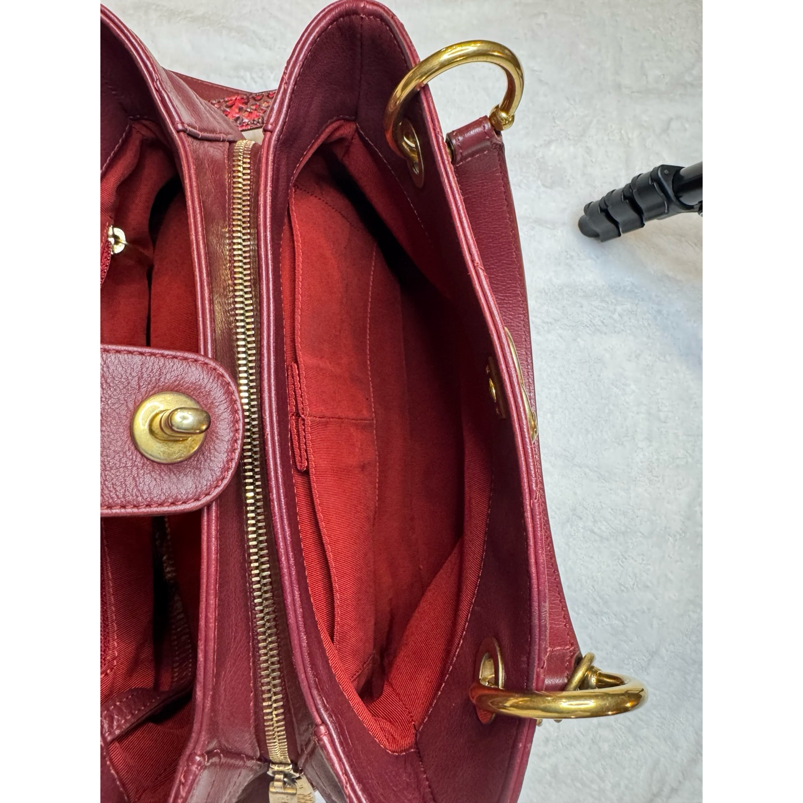 Chanel Chevron Chic Shopping Tote Burgundy Lambskin Elaphe Snakeskin Strap Gold