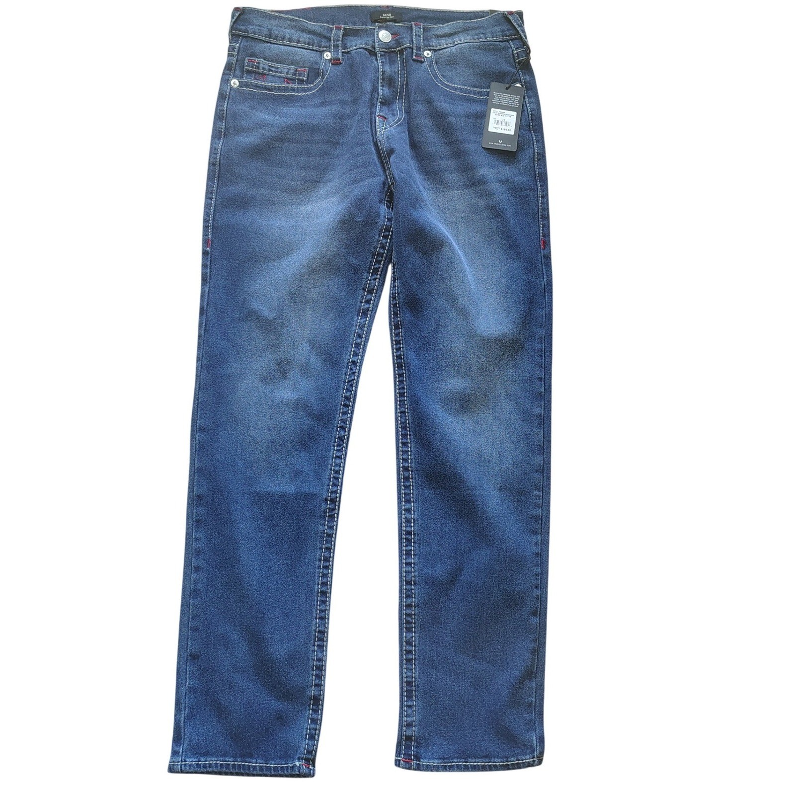 True Religion Geno Big T Slim Mens Jeans 34 Medium Rustic Barn Wash 700600 NWT