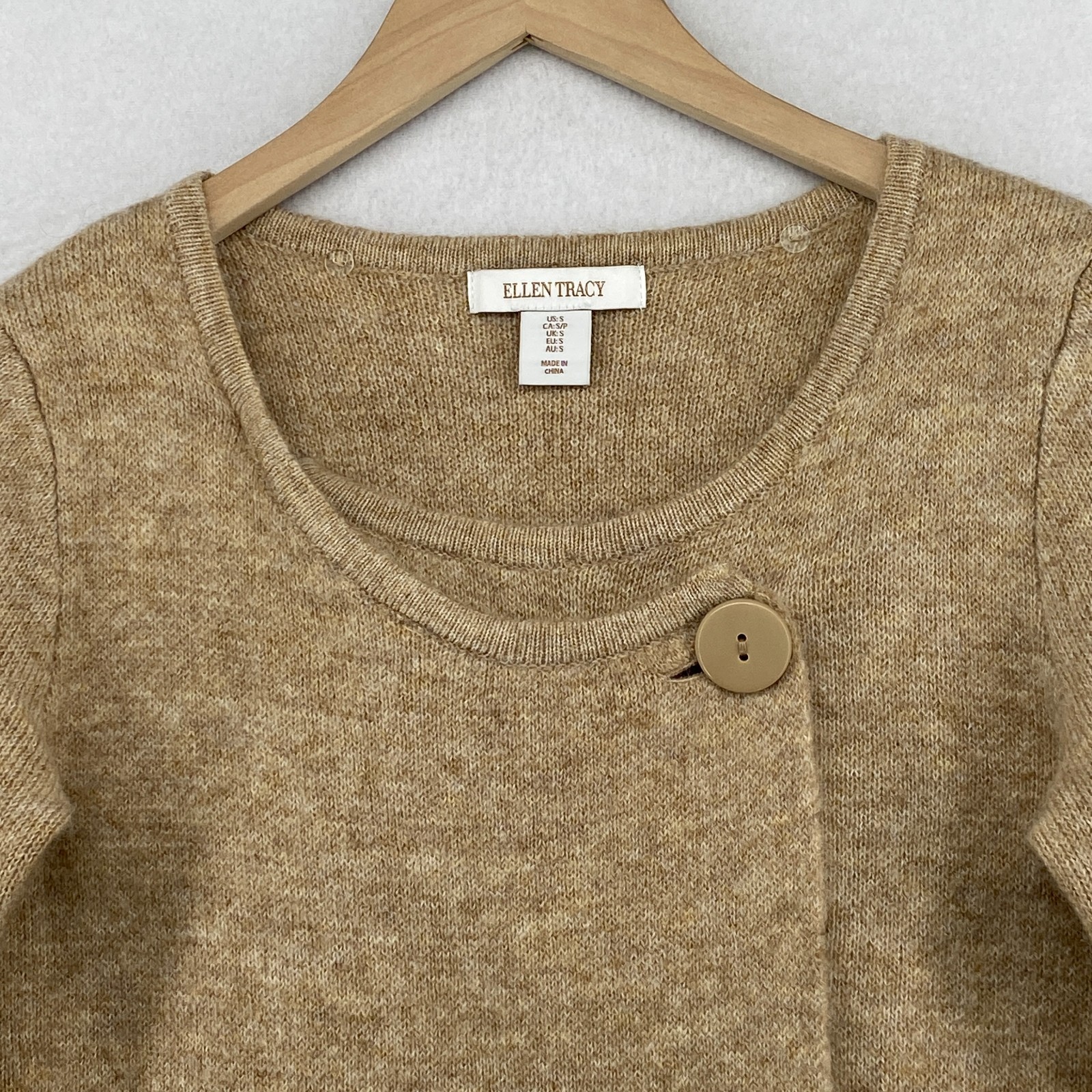 ELLEN TRACY Sweater S Wool Blend One Button Duster Coatigan Coatigan Camel Brown