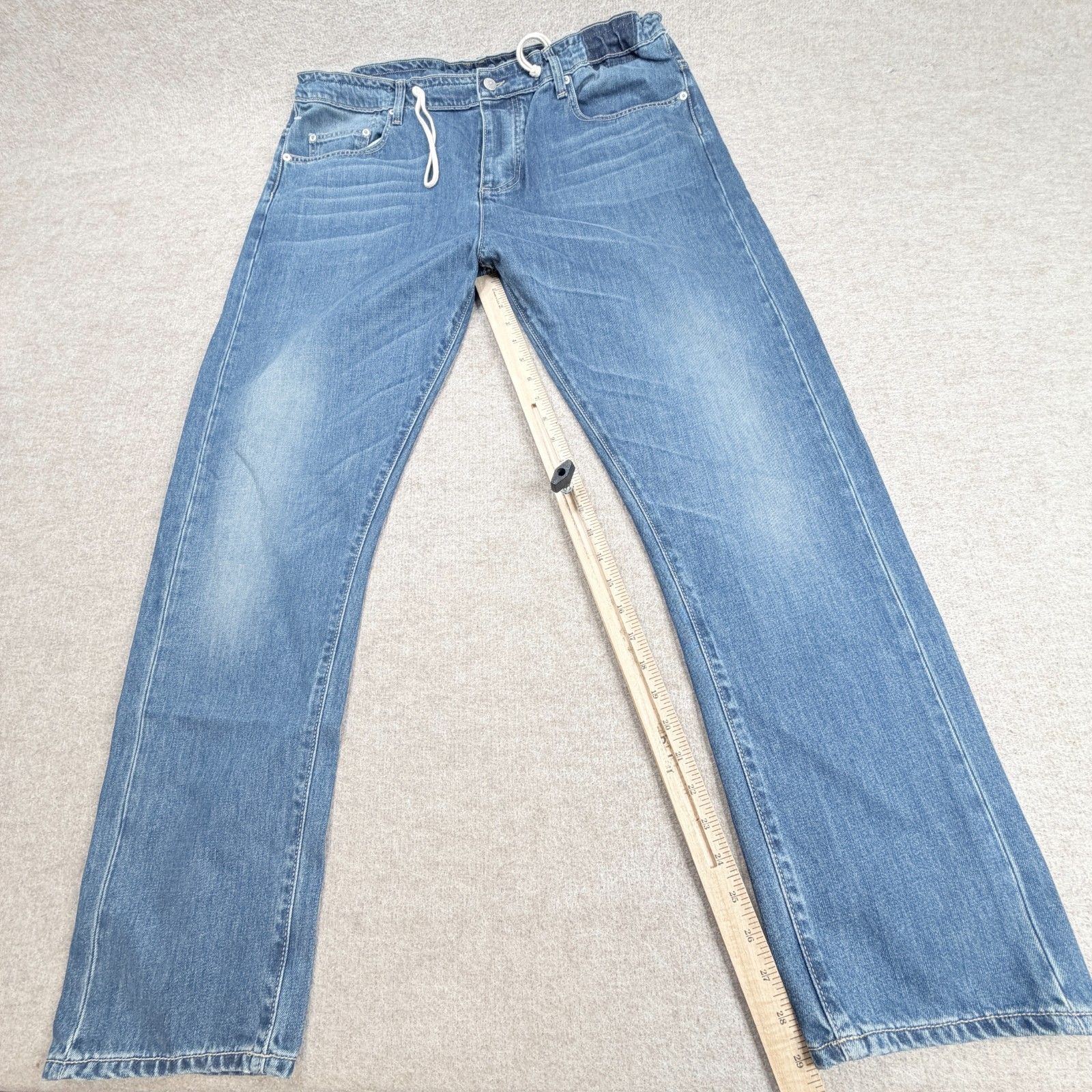 Edun Mens Jeans 34 x 29 Blue Button Fly Straight Waist Drawstring