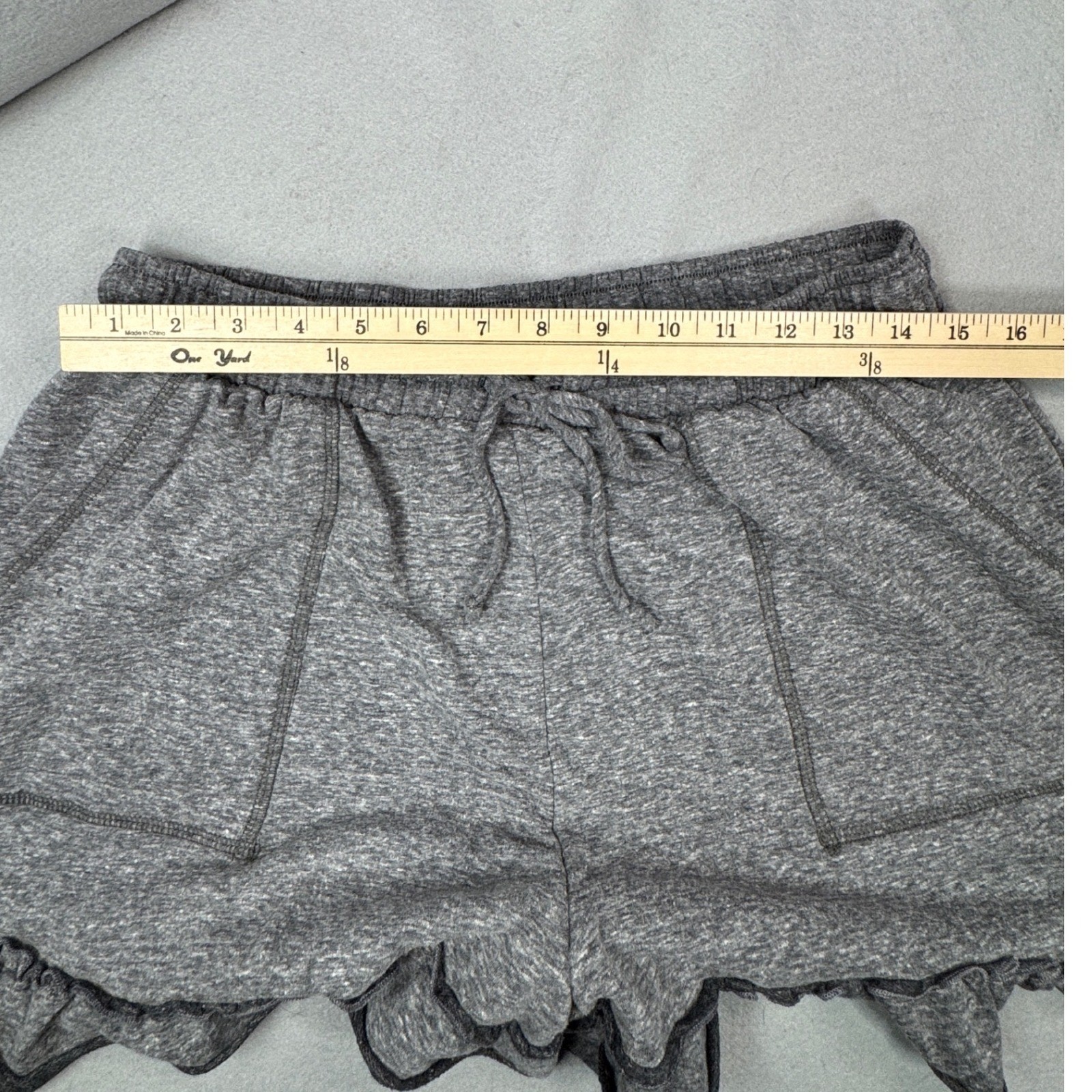 Three Bird Nest The Nest Shorts Womens XL Gray Ruffle Hem Lounge Boho Drawstring