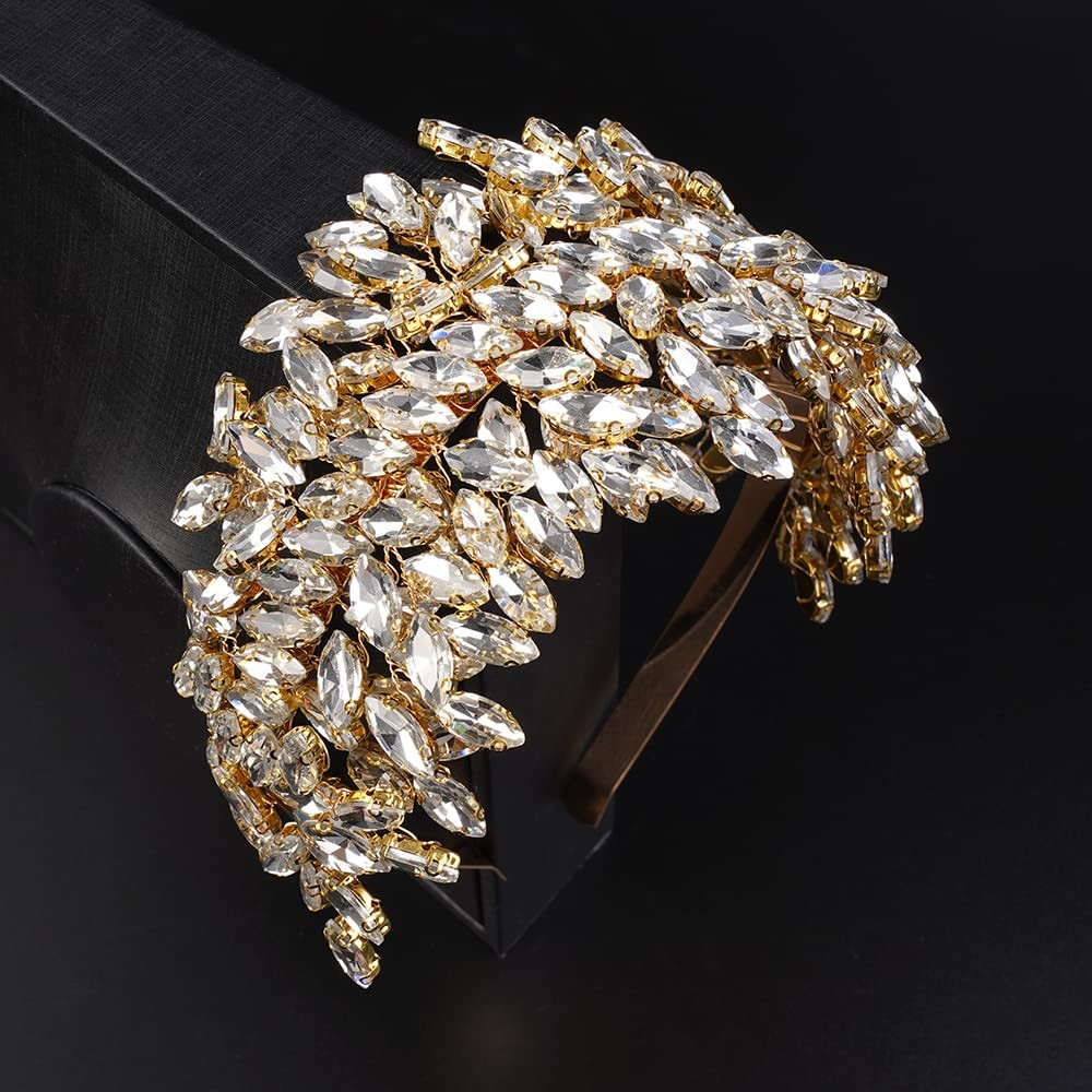 Crystal Bridal Headband Tiara 13cm Diameter Gold – Handmade Wedding Hair