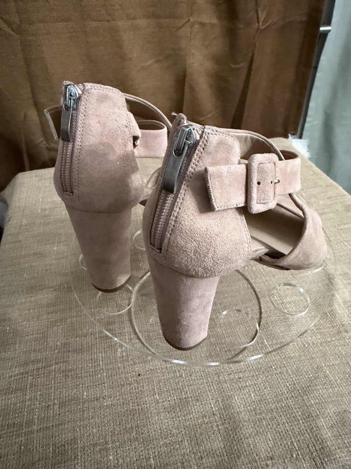 Franco Sarto Beige Leather Strappy Block Heel Sandals Women’s 7.5M Ankle Strap