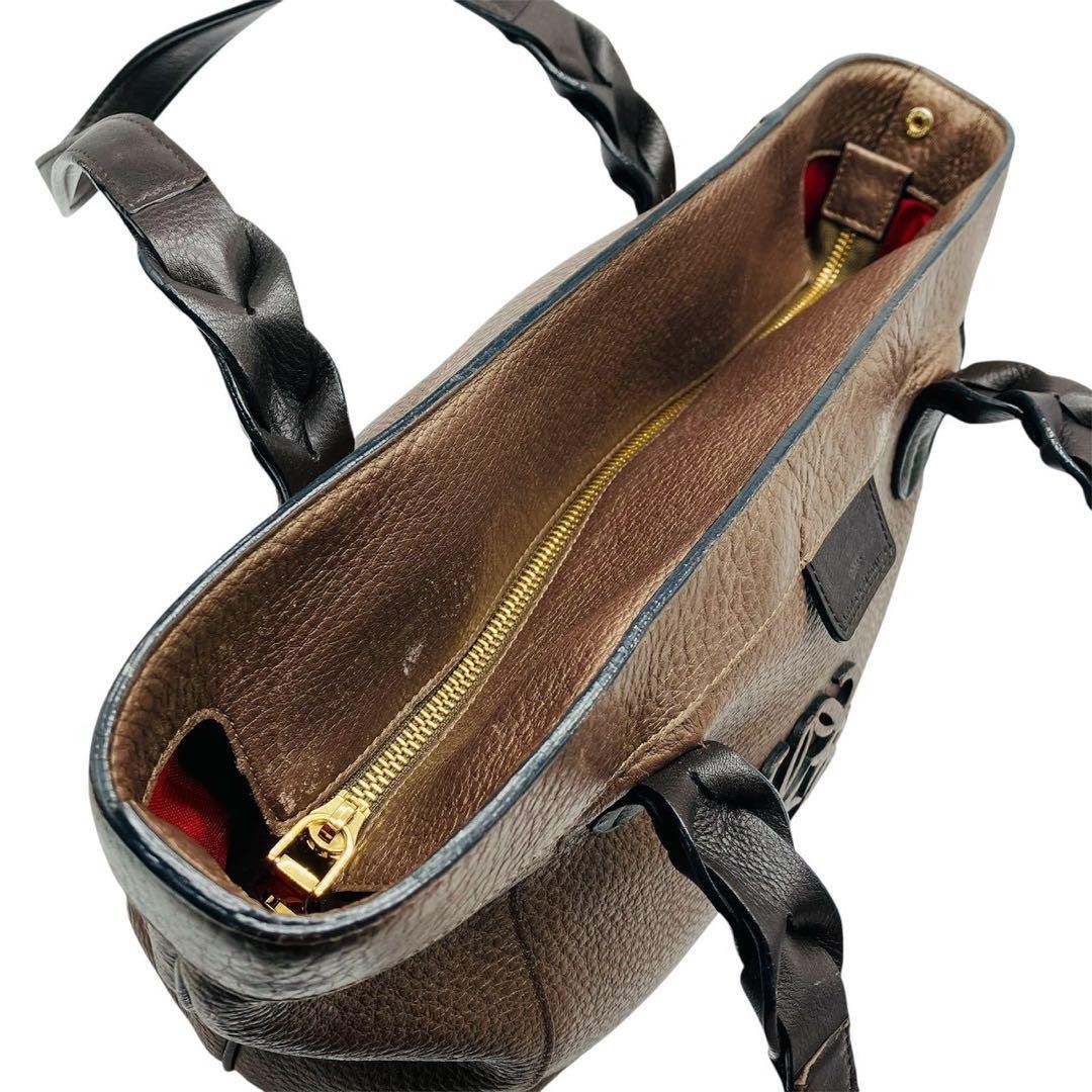 LOEWE Anagram Husta Handbag Bronze Dark Brown Leather