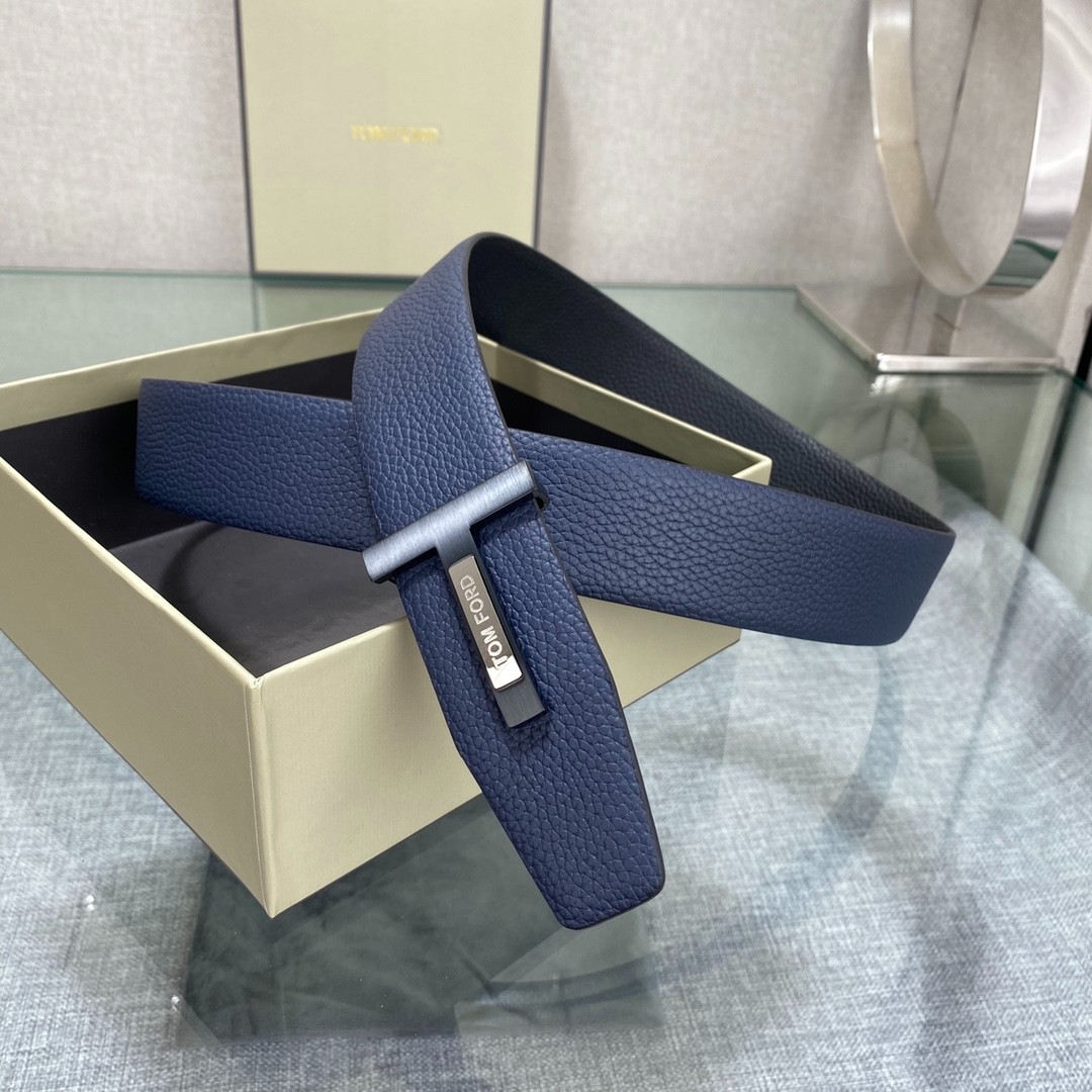 Authentic Tom Ford Reversible Leather T-Buckle Belt Luxury Designer Fashion