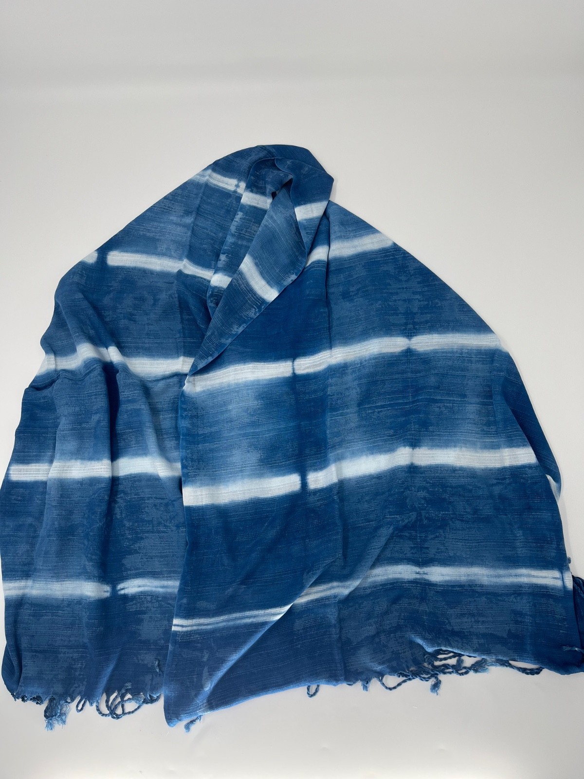 Soft Shawl Wrap Scarf Cotton Shibori Indigo Hand Tie-Dye
