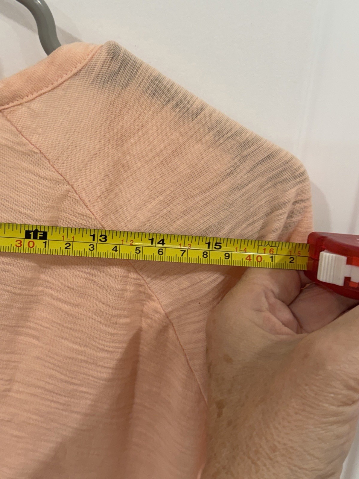 Old Navy M Blouse Peach Solid Knit Cotton V-Neck Tassel Tie 3/4 Bell Sleeve