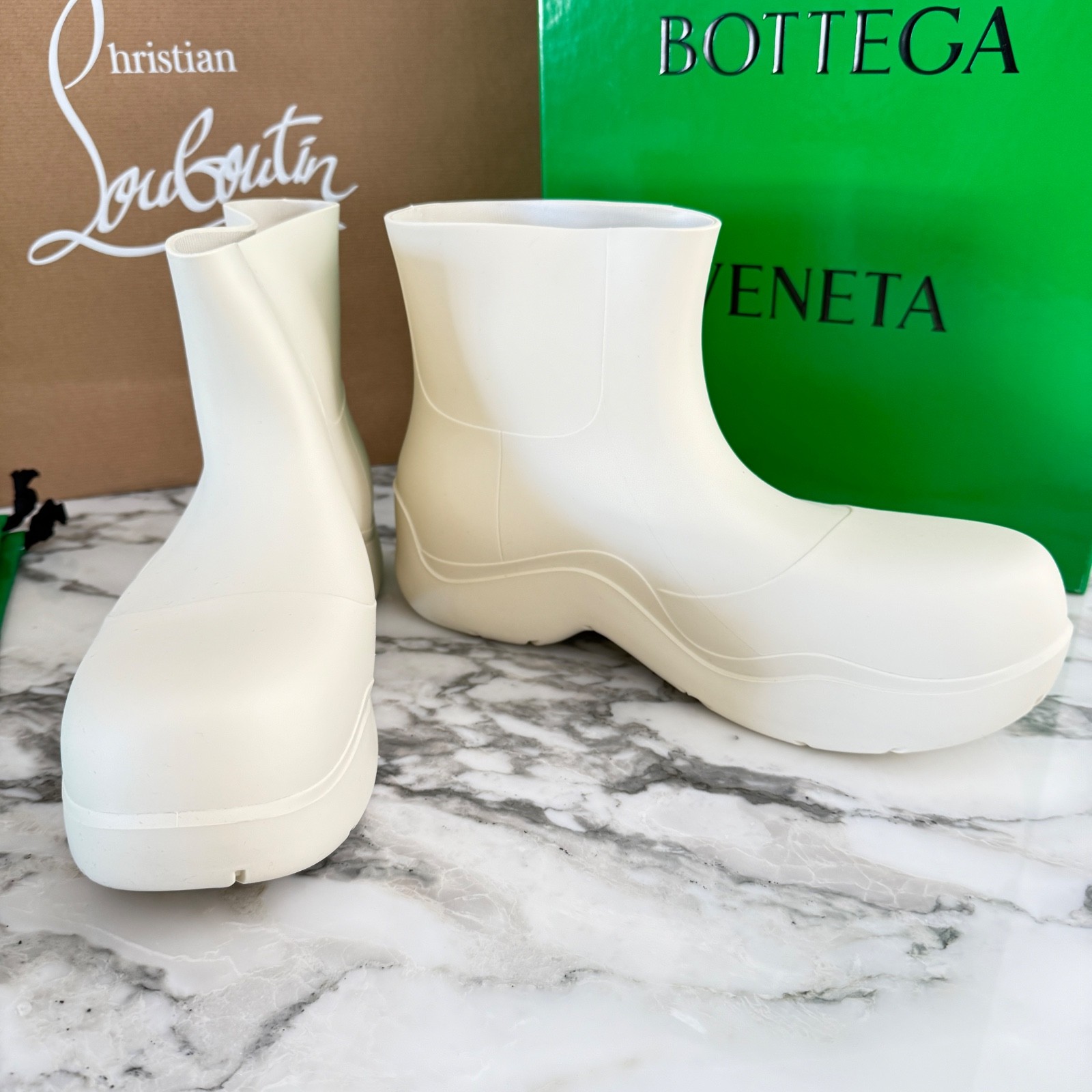 Bottega Veneta 640043 Men’s White Puddle Ankle Boots, sz 46
