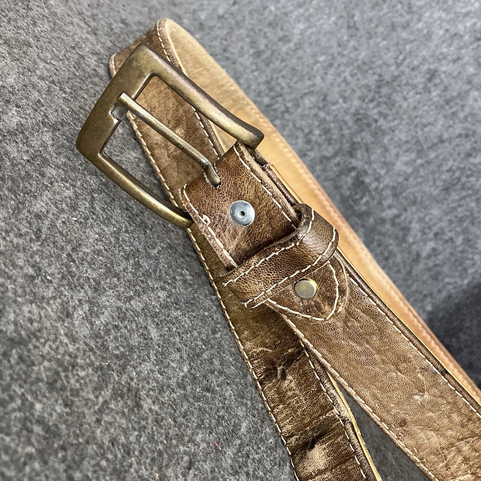 VTG Bullhide Western Belt Men 36 Brown Leather Buckle Work Heavy Duty Cowboy USA