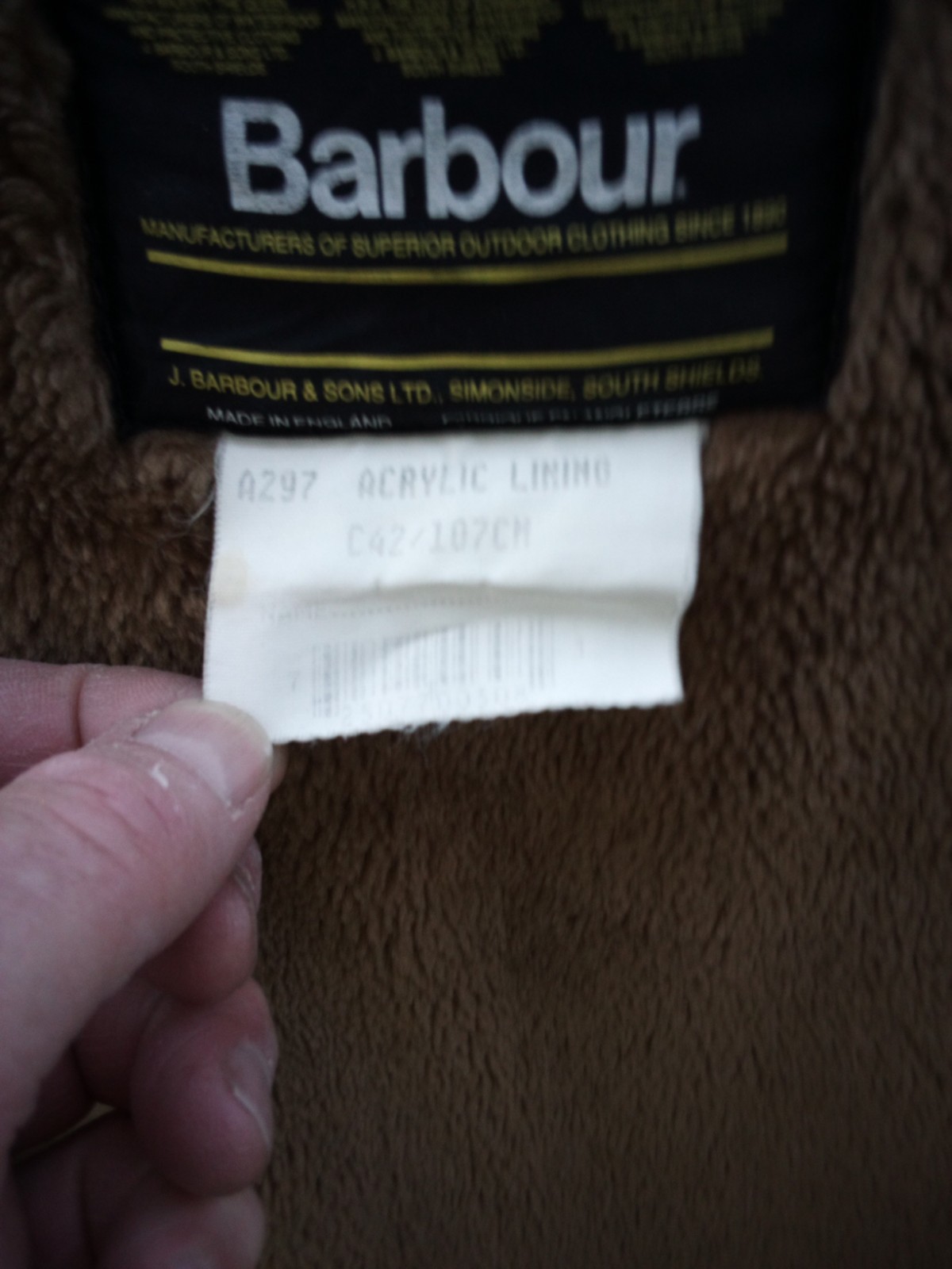 Barbour Acrylic Lining Vest Bedale Jacket Men Size C42 107CM Outdoor Vintage