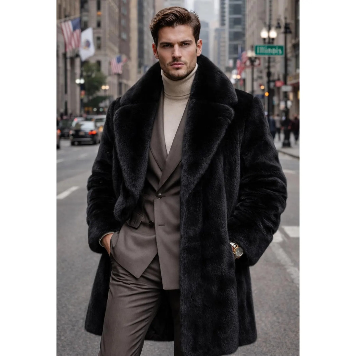 Men’s Real Mink Fur Coat Black | Handmade Winter Overcoat