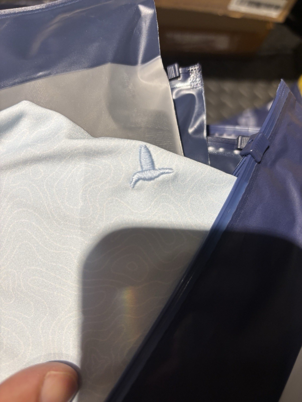 Birddogs Polo Shirt Size Large Stretch $99 MSRP Light Blue Wave