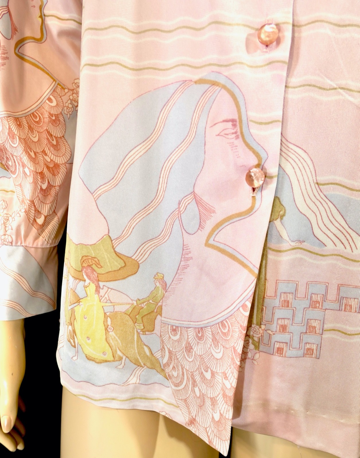 Vintage Mod Novelty Fantasy Midieval Deco Pop Art Womens Shirt Pastel Pink L M/L