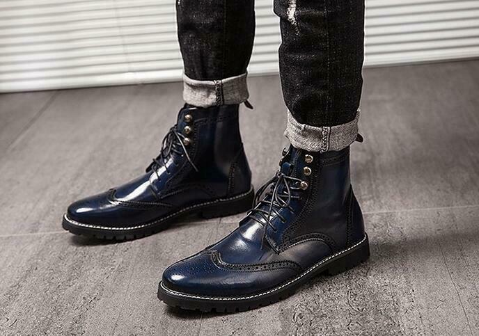 Mens High Top Brogue Shoes Carved Wingtip Lace Up Dress Casual Ankle Boots Hot