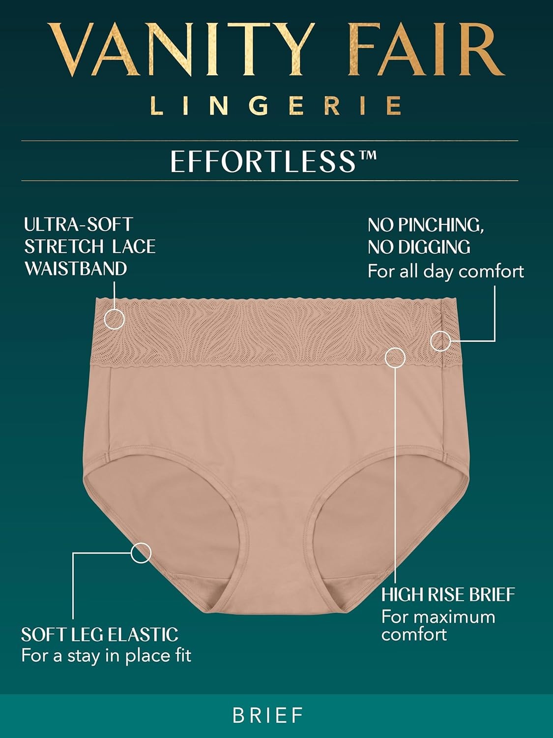 3 Pack Vanity Fair Effortless Brief Panty 13476 Neutral Womens Sz 6-10 NWT
