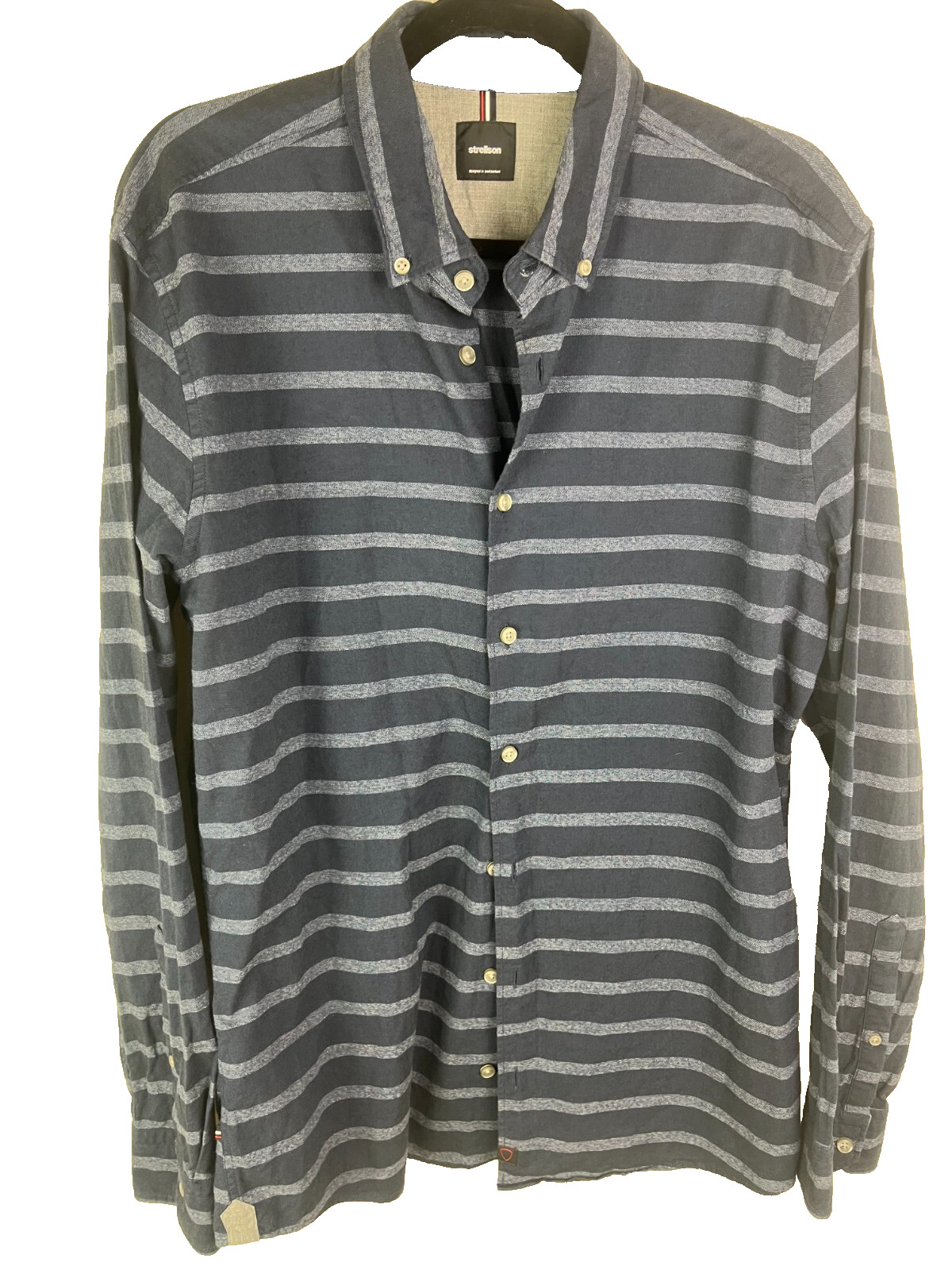 Strellson Men’s Large Slim Fit Gray Stripe Button Down Shirt Smart Casual Euro