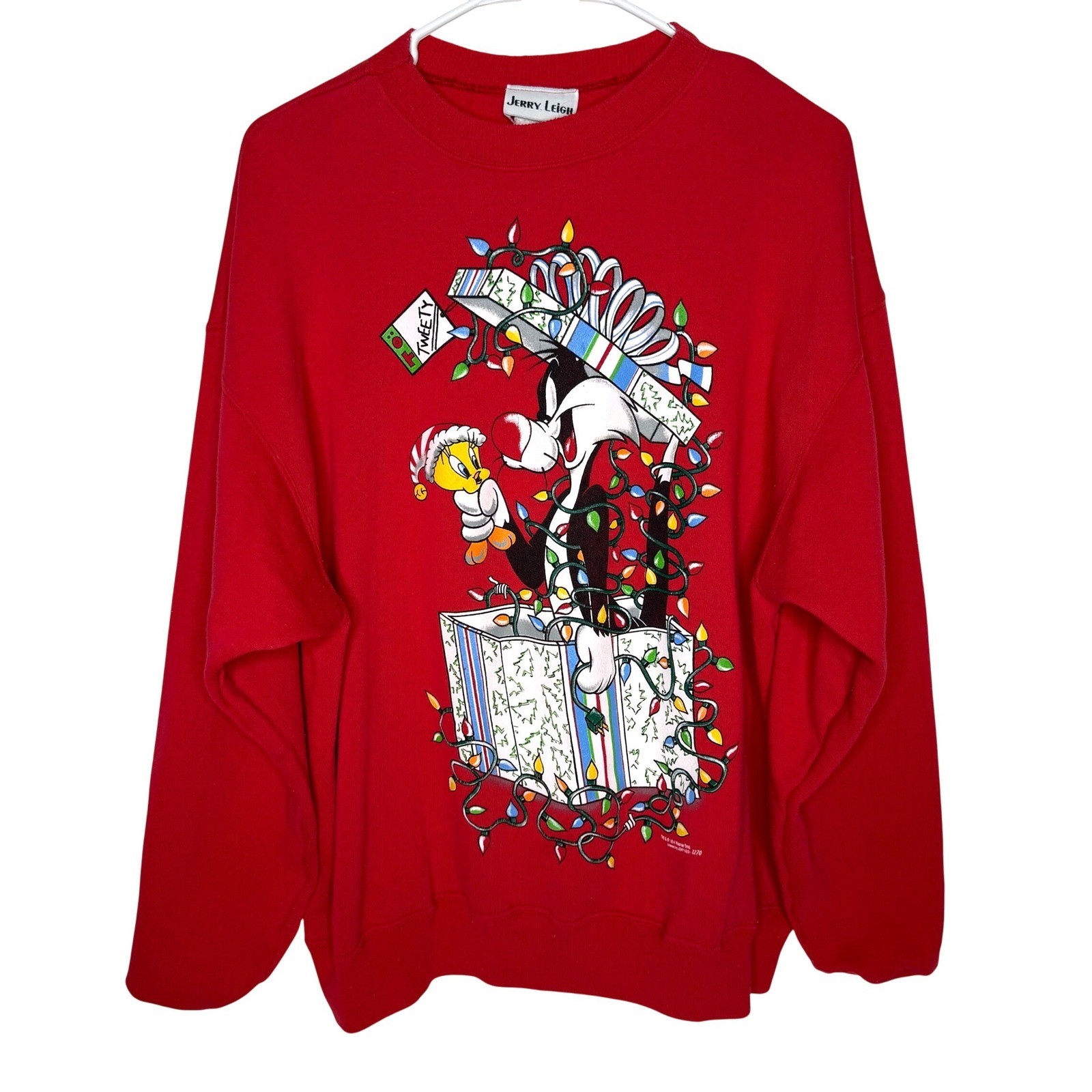 Vintage 1994 Jerry Leigh Looney Tunes Christmas Sweatshirt Sylvester Tweety Red