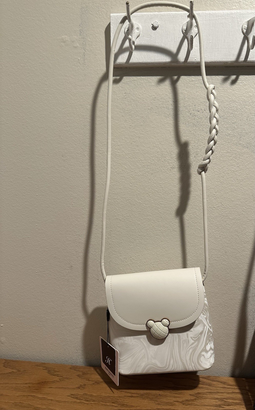 JIMS HONEY White/Gray Marbled Small Crossbody Bag Snap Closure Gold Hardware New