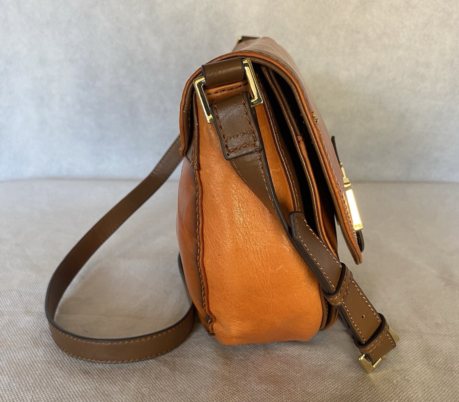 TIGNANELLO Loredo Burnt Orange & Brown Leather Crossbody Saddle Bag Purse
